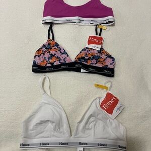 Hanes Bralette Trio in Purple, Floral, and White